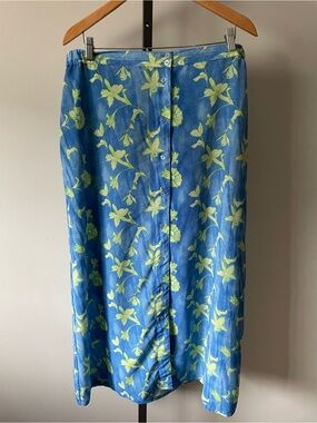 90s Y2K Vintage Penmans Button Down Skirt Blue Lime Green Floral